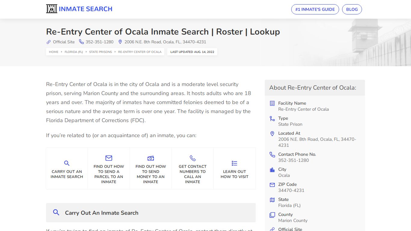 Re-Entry Center of Ocala Inmate Search | Roster | Lookup